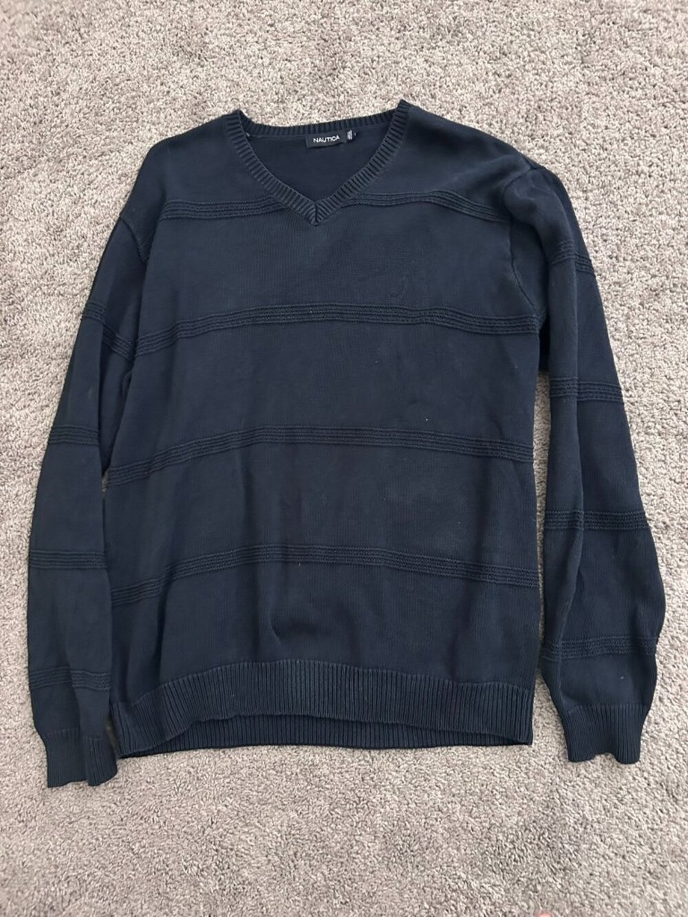 Nautica Navy Cotton V-Neck Sweatshirt Large